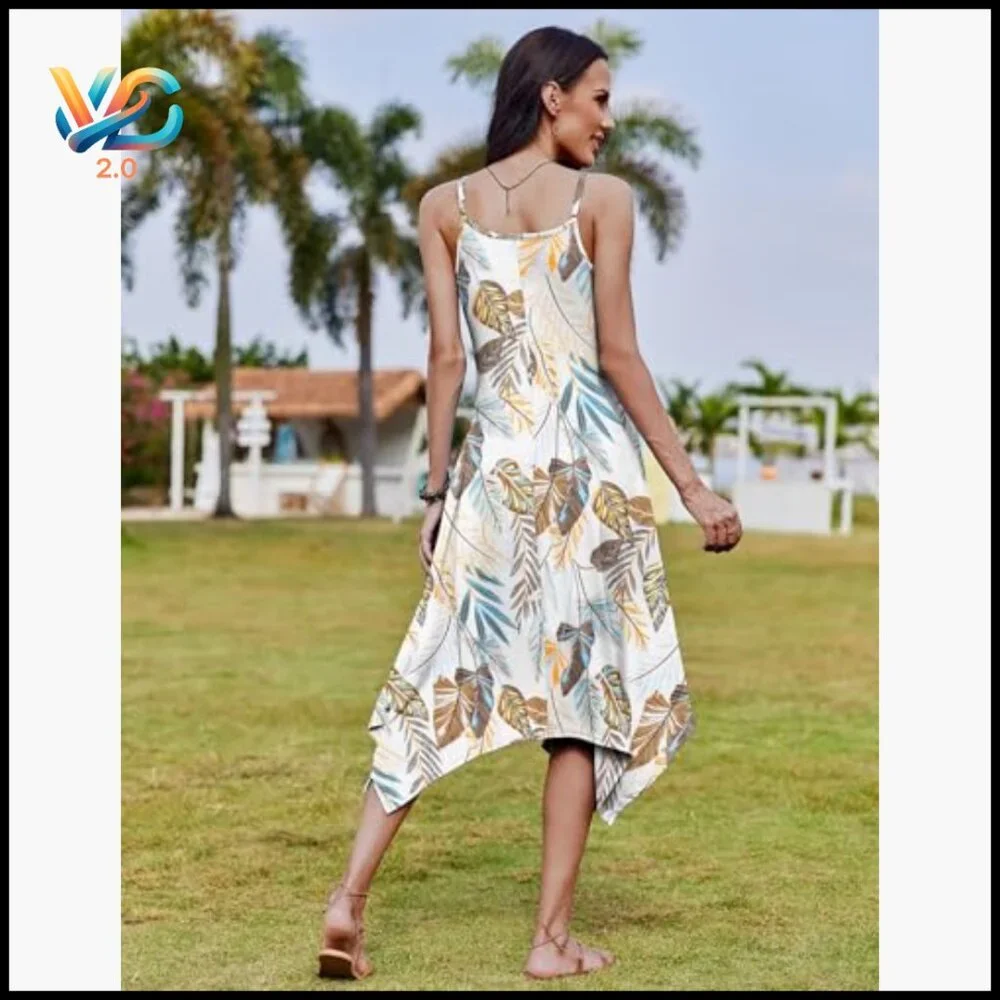 Maxi Sundress with Pockets, Spaghetti Strap, Flowy Bohemian Summer Dress - Picture 6 of 7